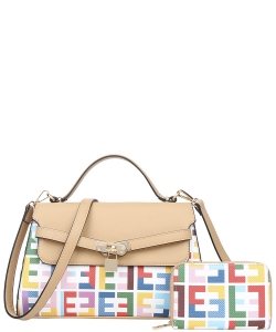 2in1 Pattern Print Key Lock Satchel Bag with Wallet EE-2103A MULTI